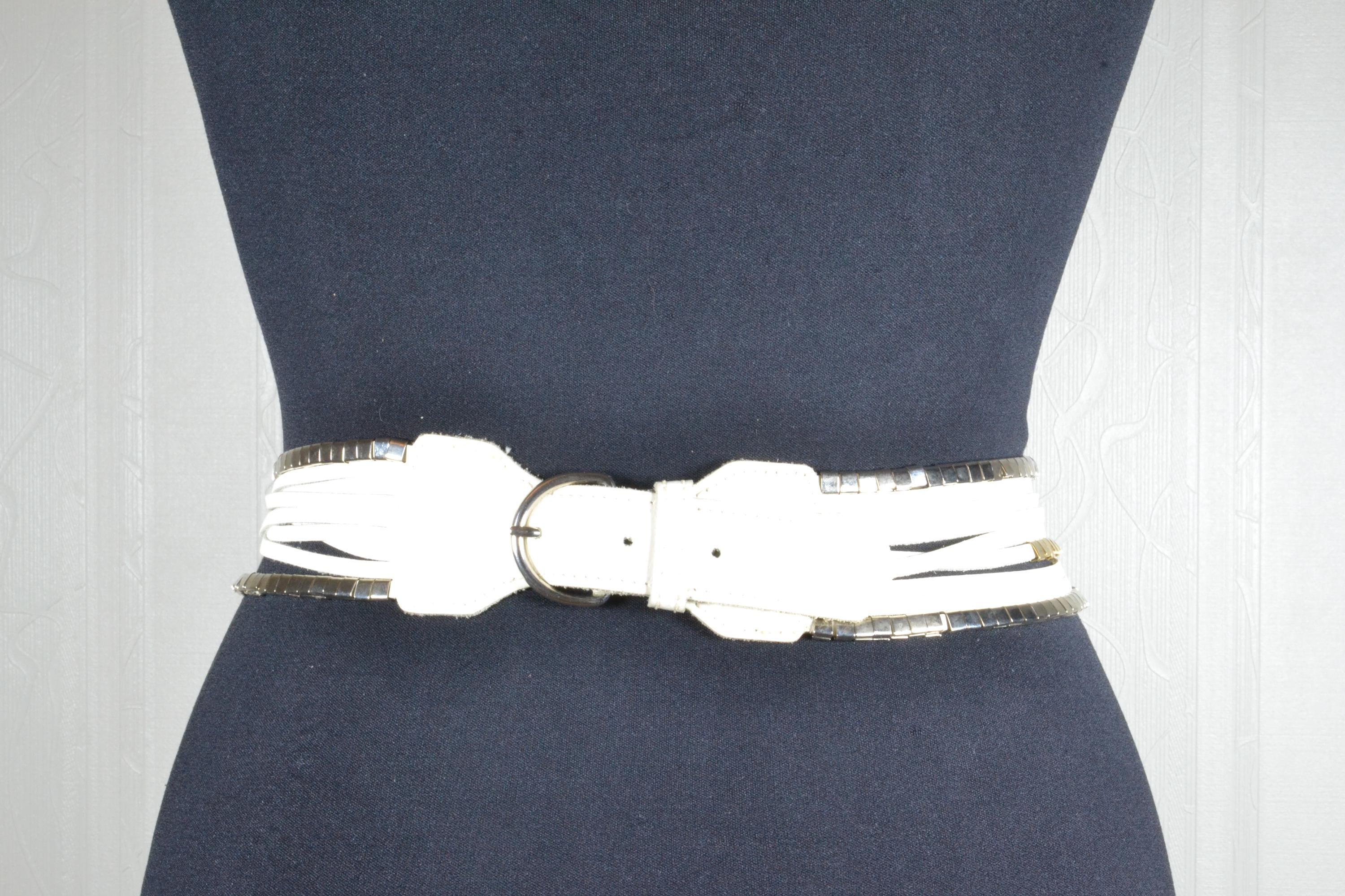 Vintage White & Gold Statement Belt: 1980s Art Deco Glamour 