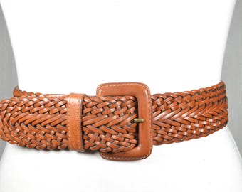 Wide Vintage Western Braided Brown Leather Belt for Women