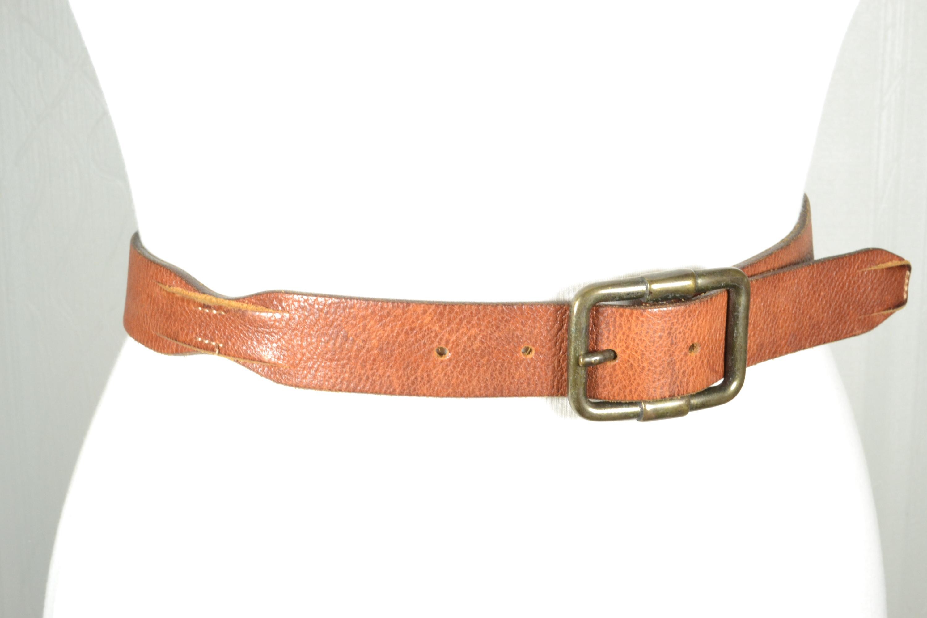 Classic Brown Leather Belt Brass Buckle M Coastal Cowgirl Western Boho Chic Classic Buck Stitch Belt – Brown Leather Western Belt | The  main image 2