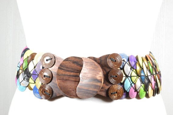 Colorful Boho Wood Disc Waist Belt, Handmade Tribal Stretch  display picture 2