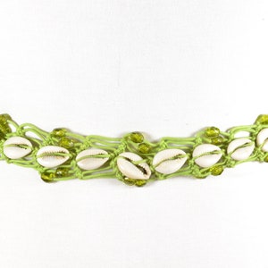 Green macrame cowrie belt, cowrie shell belt, macrame tie up belt, green summer belt