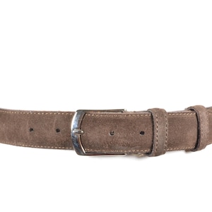 Vintage Brown Suede Leather Belt, Soft Real Suede Waist Belt with Silver Buckle, Unisex Minimalist Classic Belt, Brown Career Belt Men Women