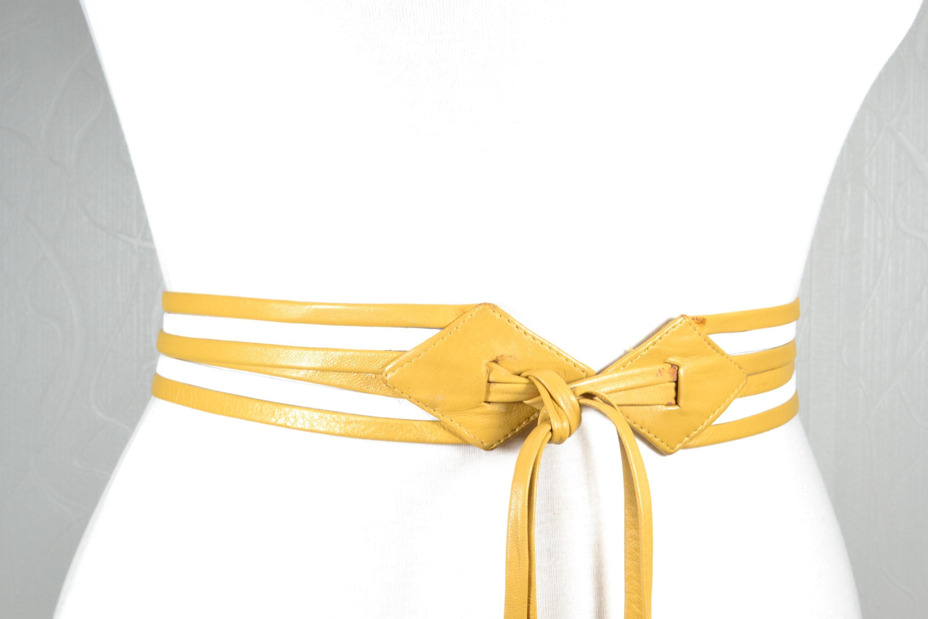 VINTAGE 80s 90s Yellow Leather Wrap Belt Vintage 1980s Yellow Leather Belt | eBay main image 2