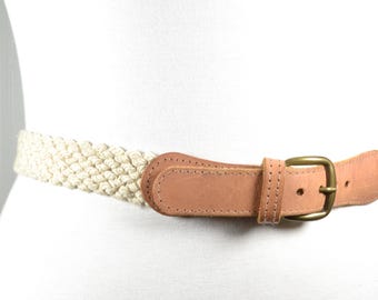 Vintage Braided Rope Belt With Brown Leather Buckle, Rustic  display picture 1