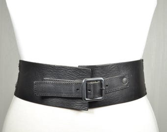 Vintage Wide Black Leather Belt Silver Hardware Goth Statement Belt s-l400.jpg main image 3