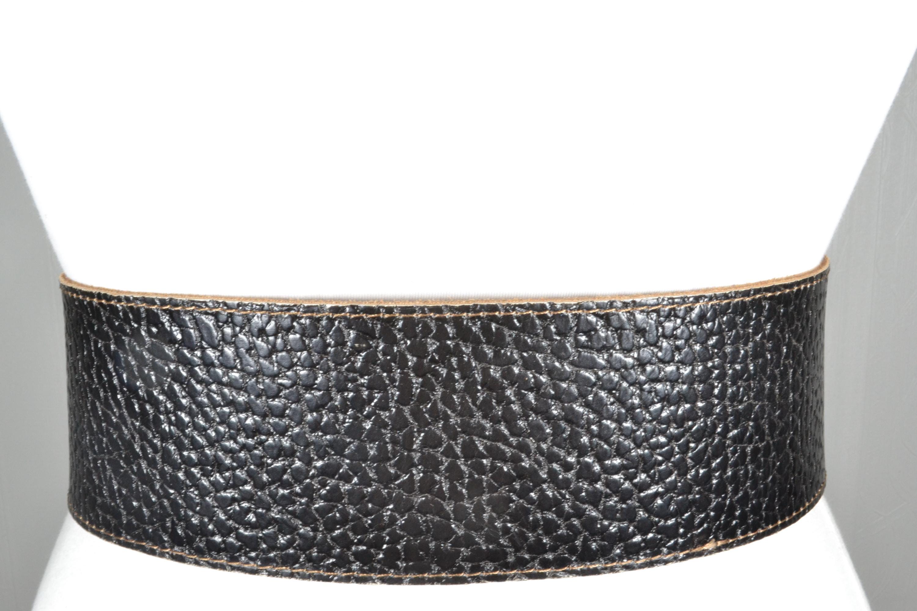 Vintage Handmade Black Leather Celestial Moon Nude Lady Studded Wide Waist Belt Wide Black Textured Leather Belt With Moon Face Buckle  main image 2