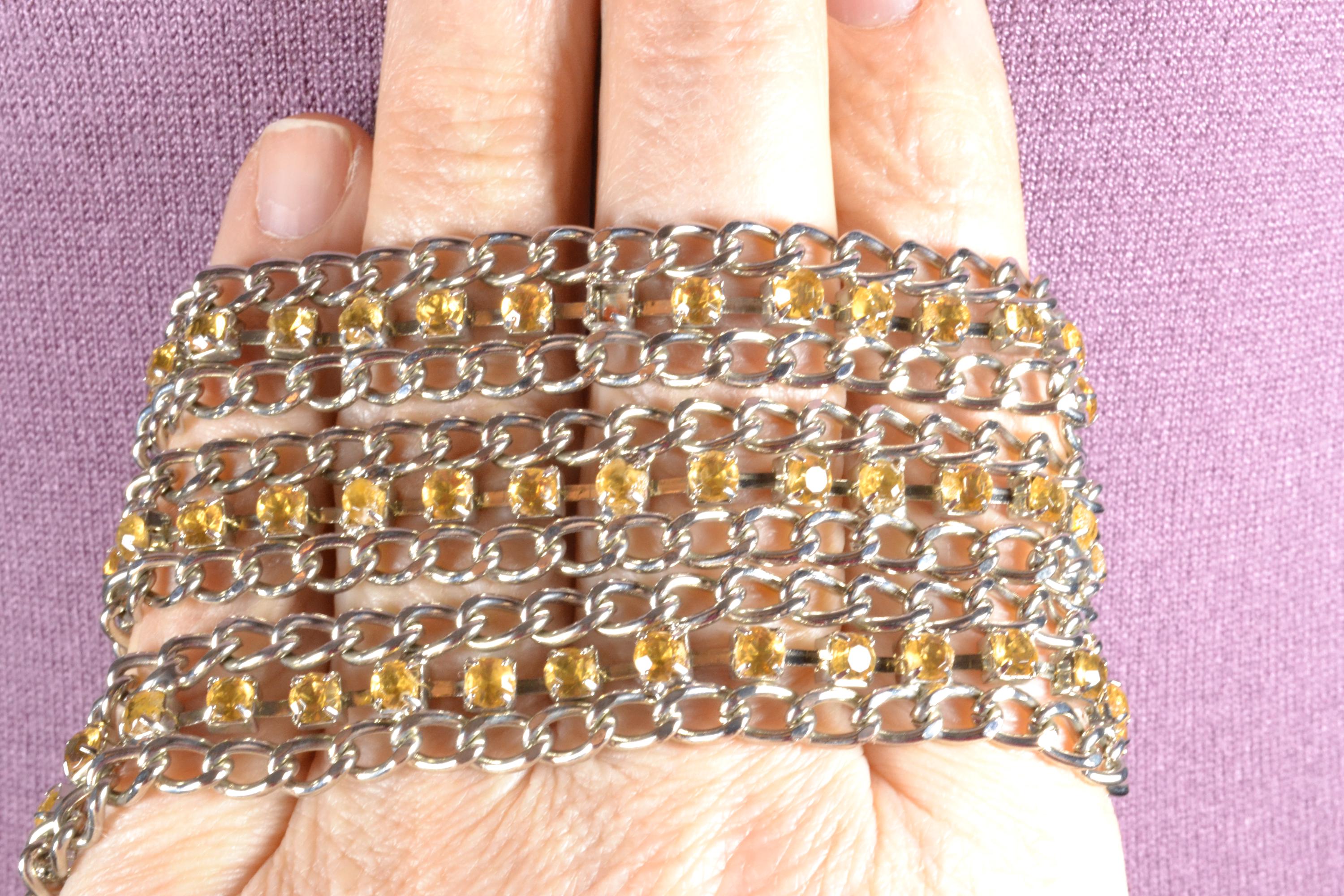 Vintage Rhinestone Ribbon Tie Belt, Yellow Gem Waist Chain  display picture 2