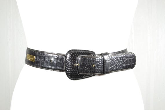 Anna Valerie Adolf Black Croc Embossed Leather Belt for  display picture 3