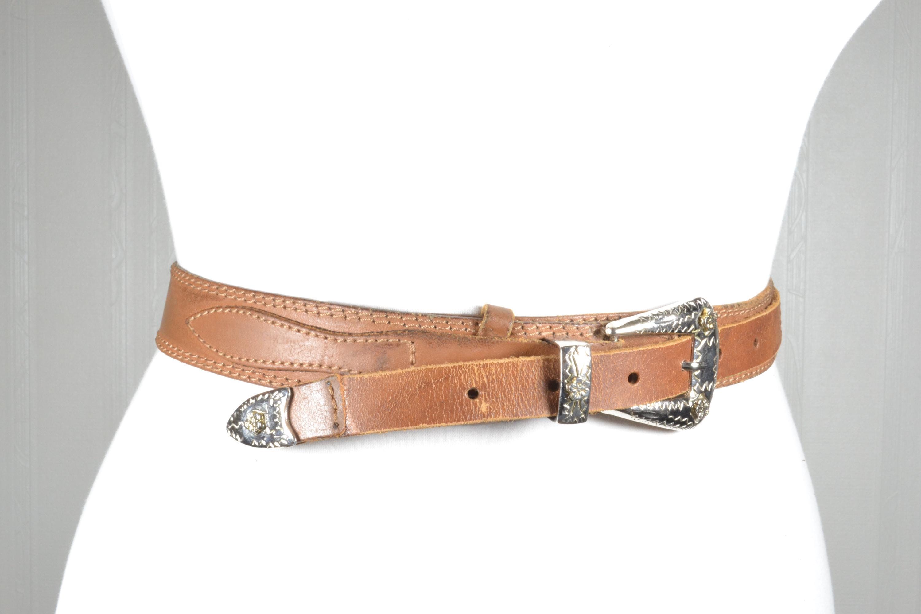 Early 2000\'s Brown Western Rodeo Layered Leather Silver Clasp Belt S / 27 Men main image 3