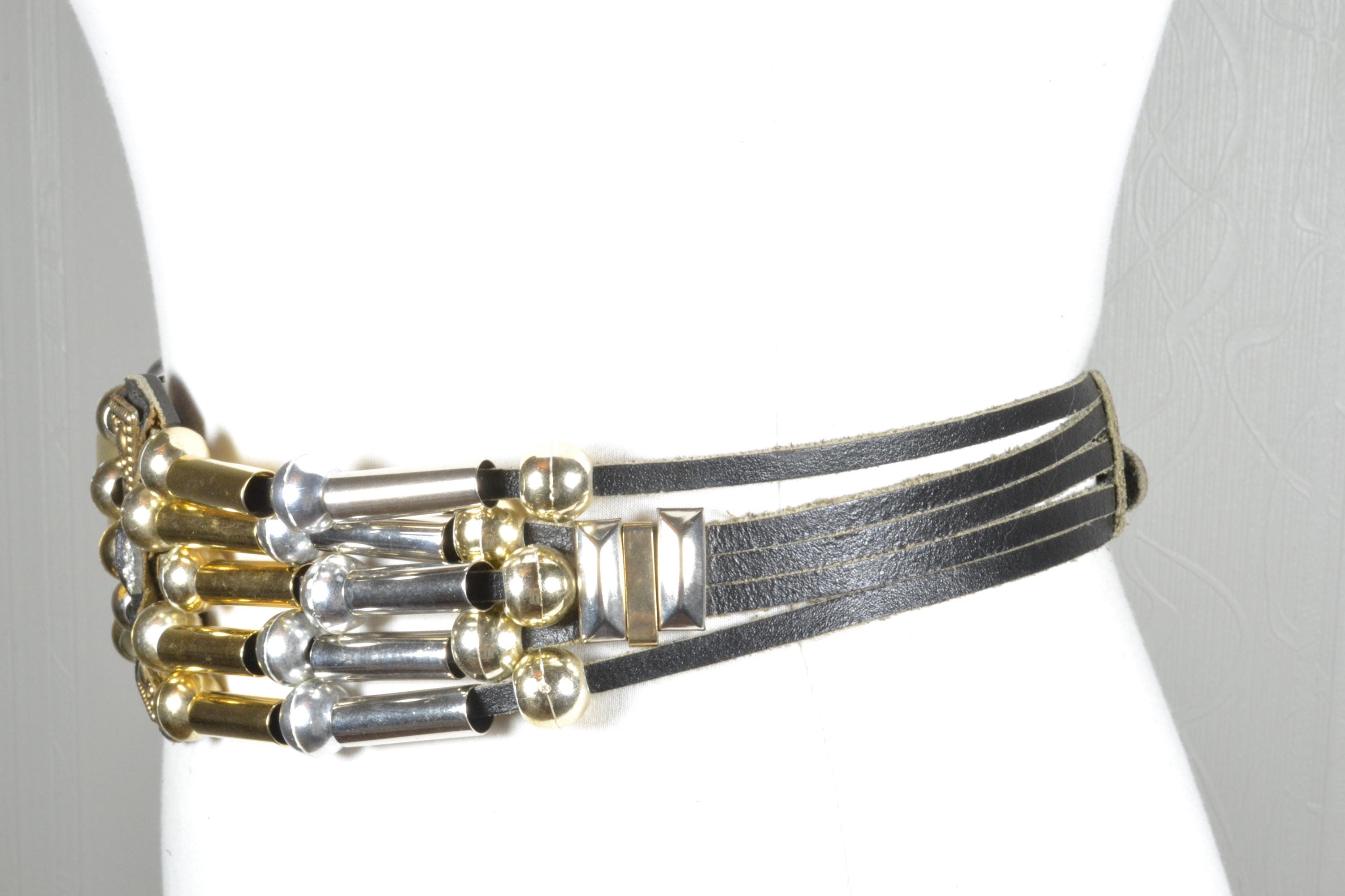 Vintage Gold-Tone (with silver details) Metal Link Statement Waist Belt Vintage Multi-metal Statement Belt: Gold & Silver Tube  main image 4