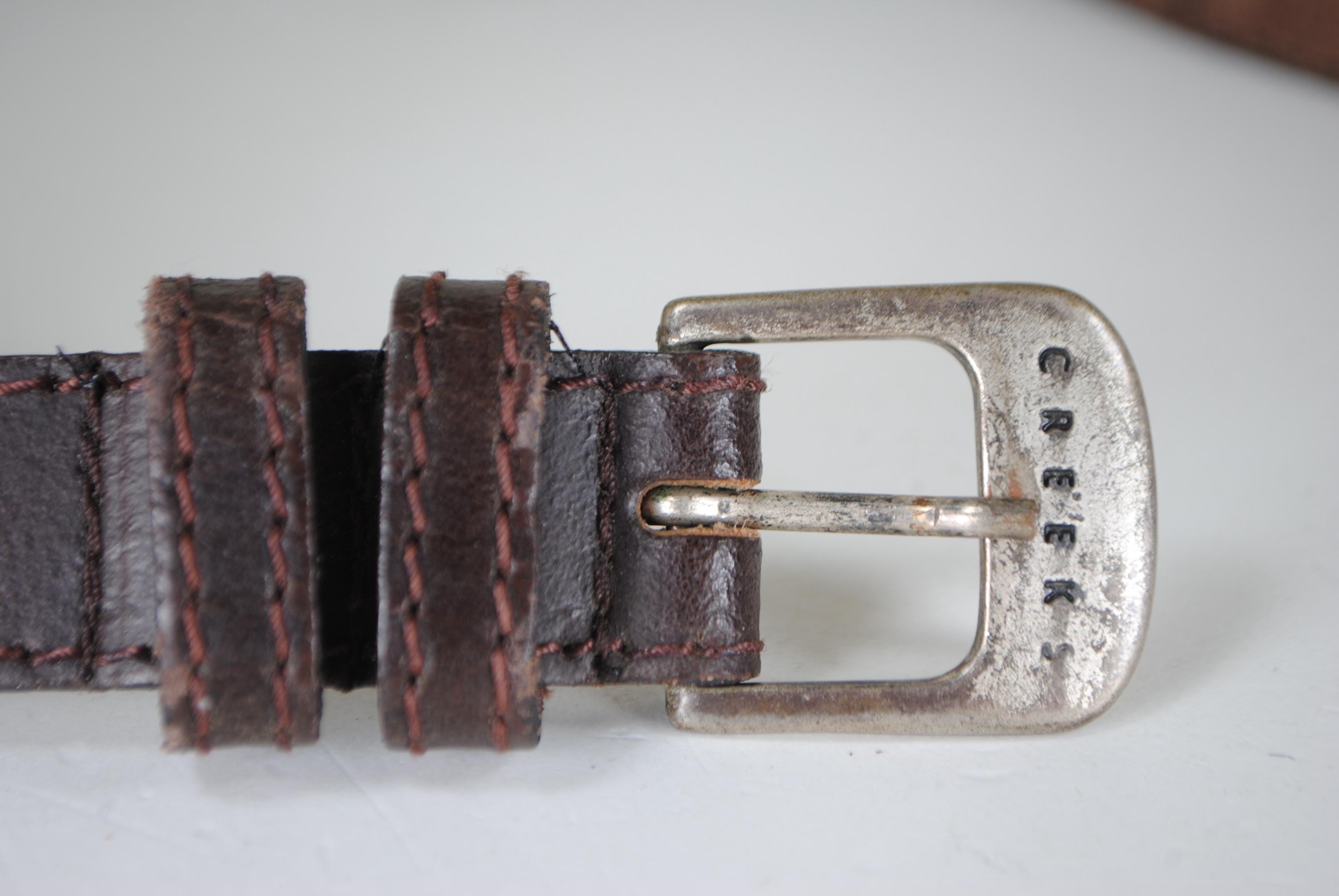 Vintage Brown Leather Belt With Distressed Silver Buckle  display picture 2