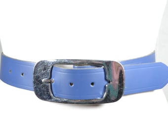 Cintura Waspie vintage in pelle blu anni '80: cintura larga con coulisse