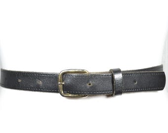 Vintage Black Leather Belt with Brass Buckle Classic Minimalist Unisex Trouser Jeans