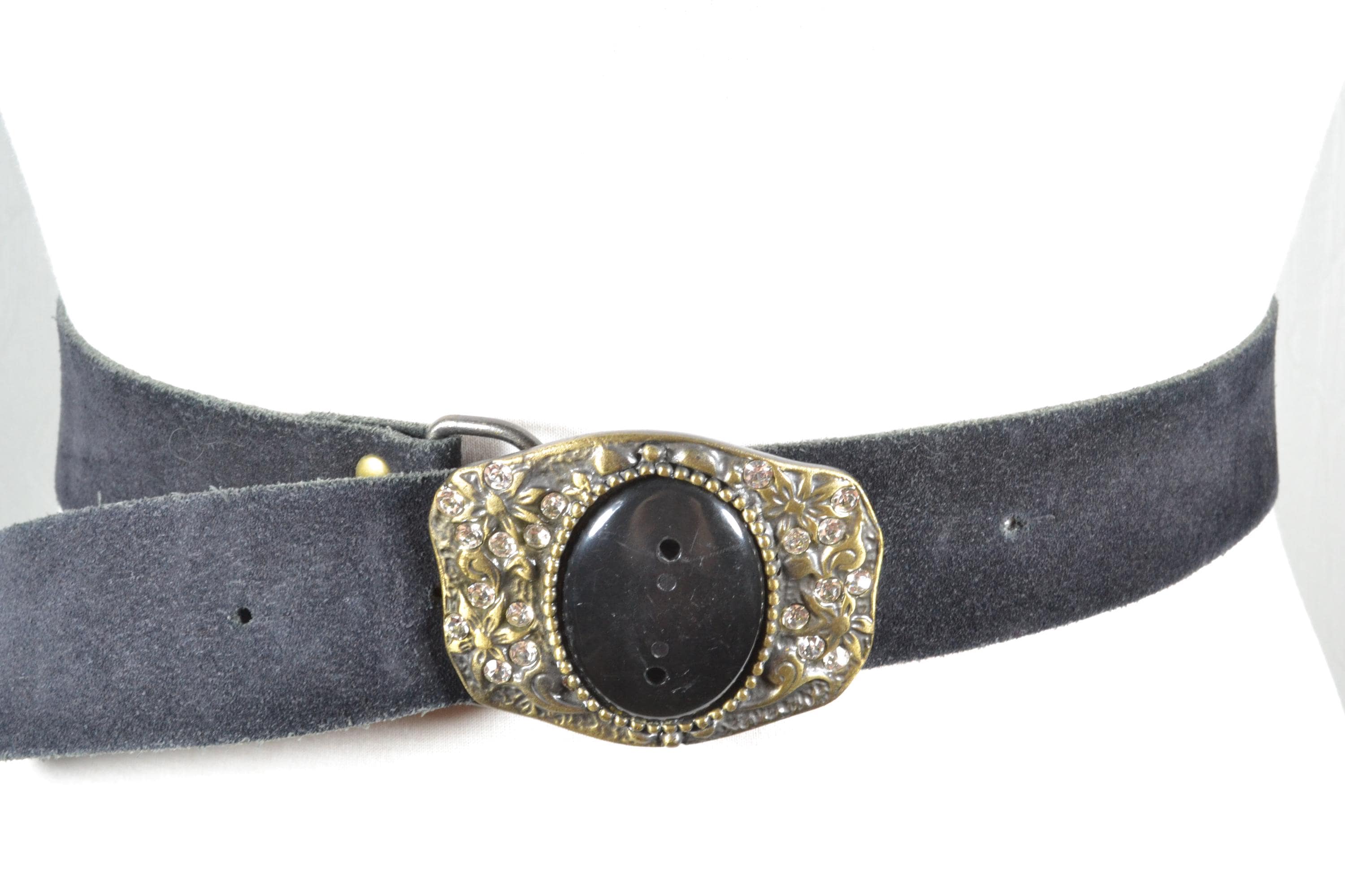 Vintage Black Suede Wide Waist Belt with Gold Oval Buckle 27”- 31” waist Isabella Belt - Elegant Gold Oval Buckle On Smooth Brown  main image 4