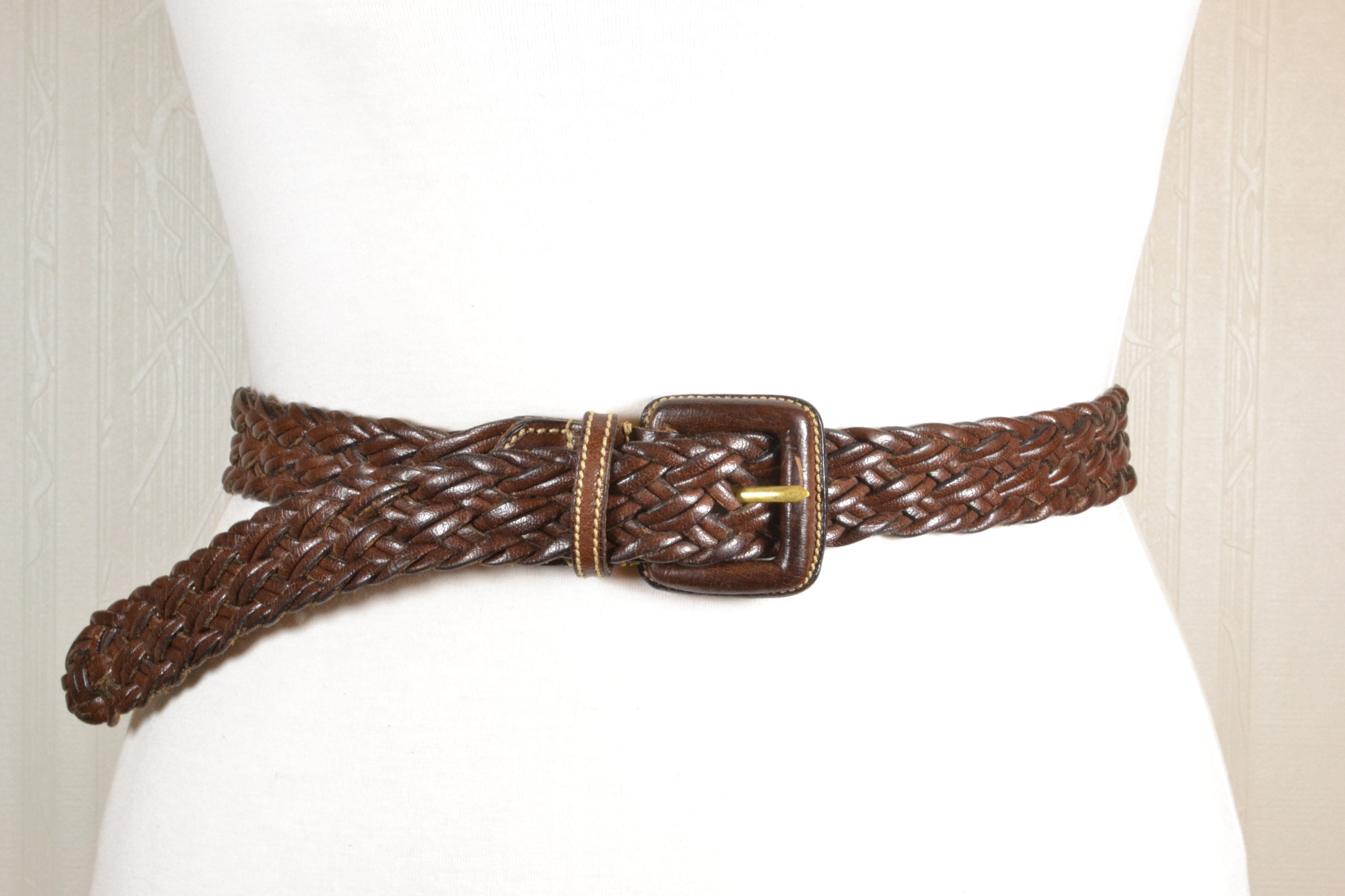 Vintage Boho Bohemian Braided Brown Leather Belt With  display picture 3