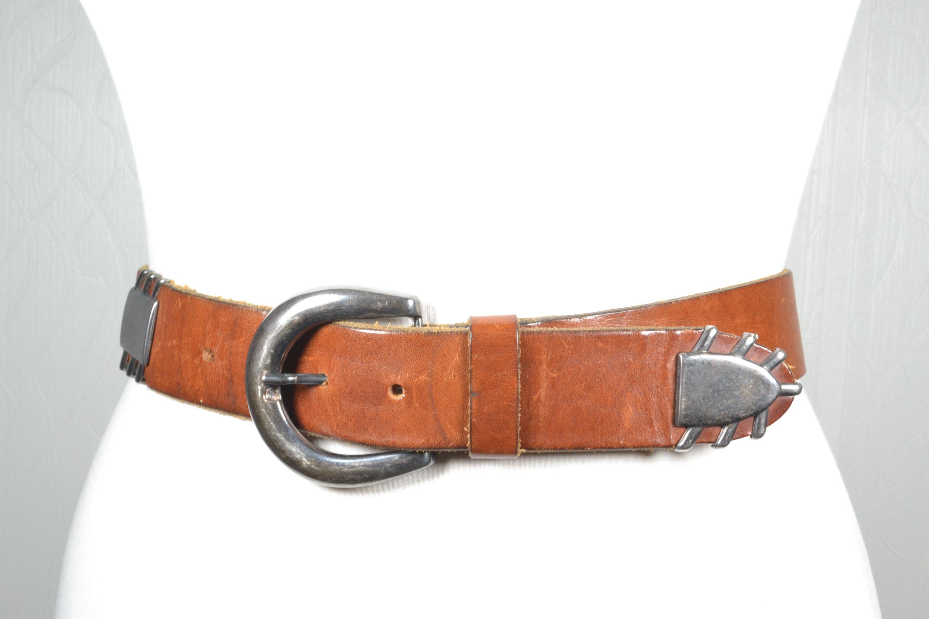 Vintage Rustic Southwestern Brown Leather Belt With Oval  display picture 1