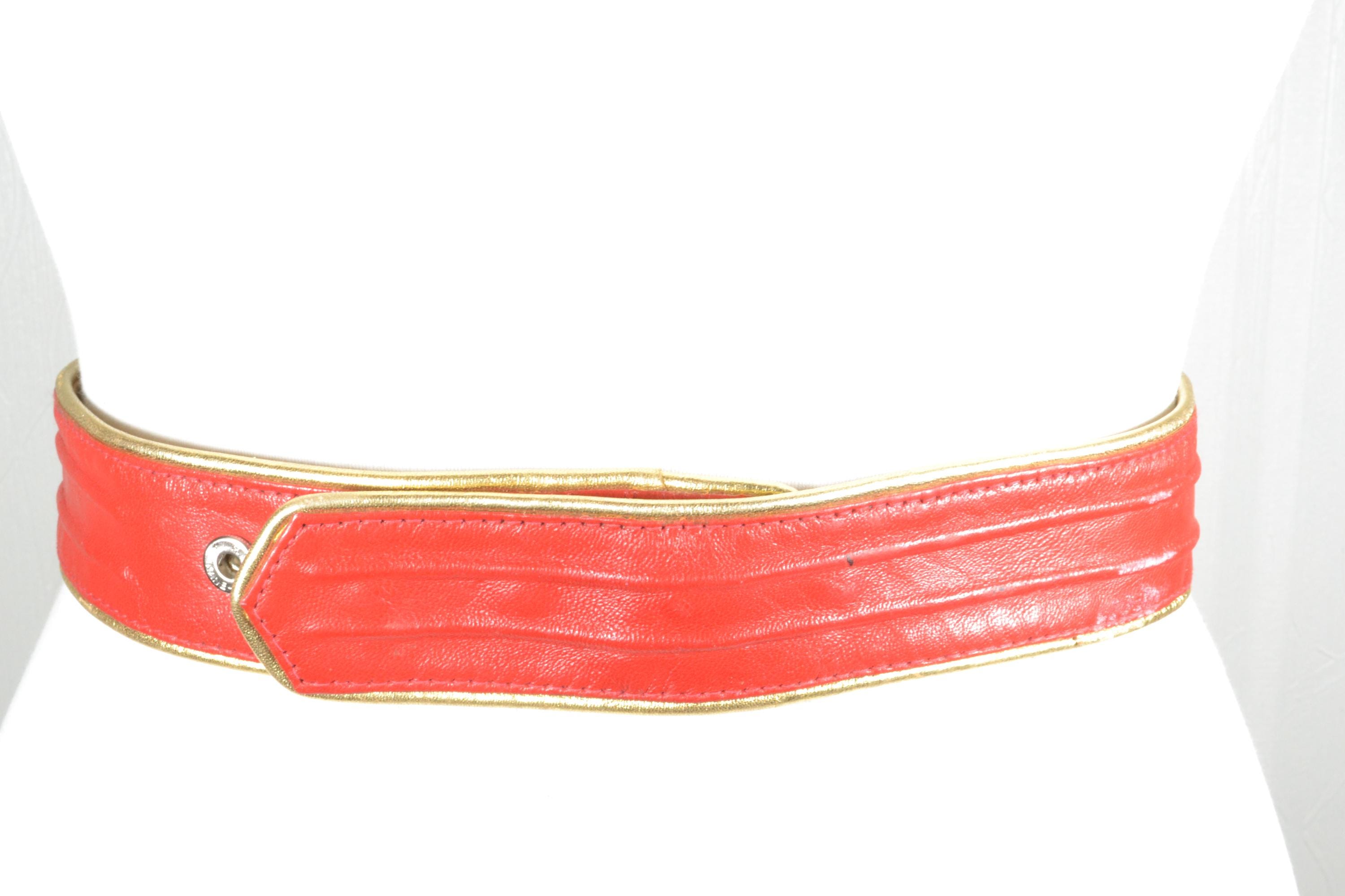 Vintage Red Leather Waist Belt, V-shape Corset Belt With 