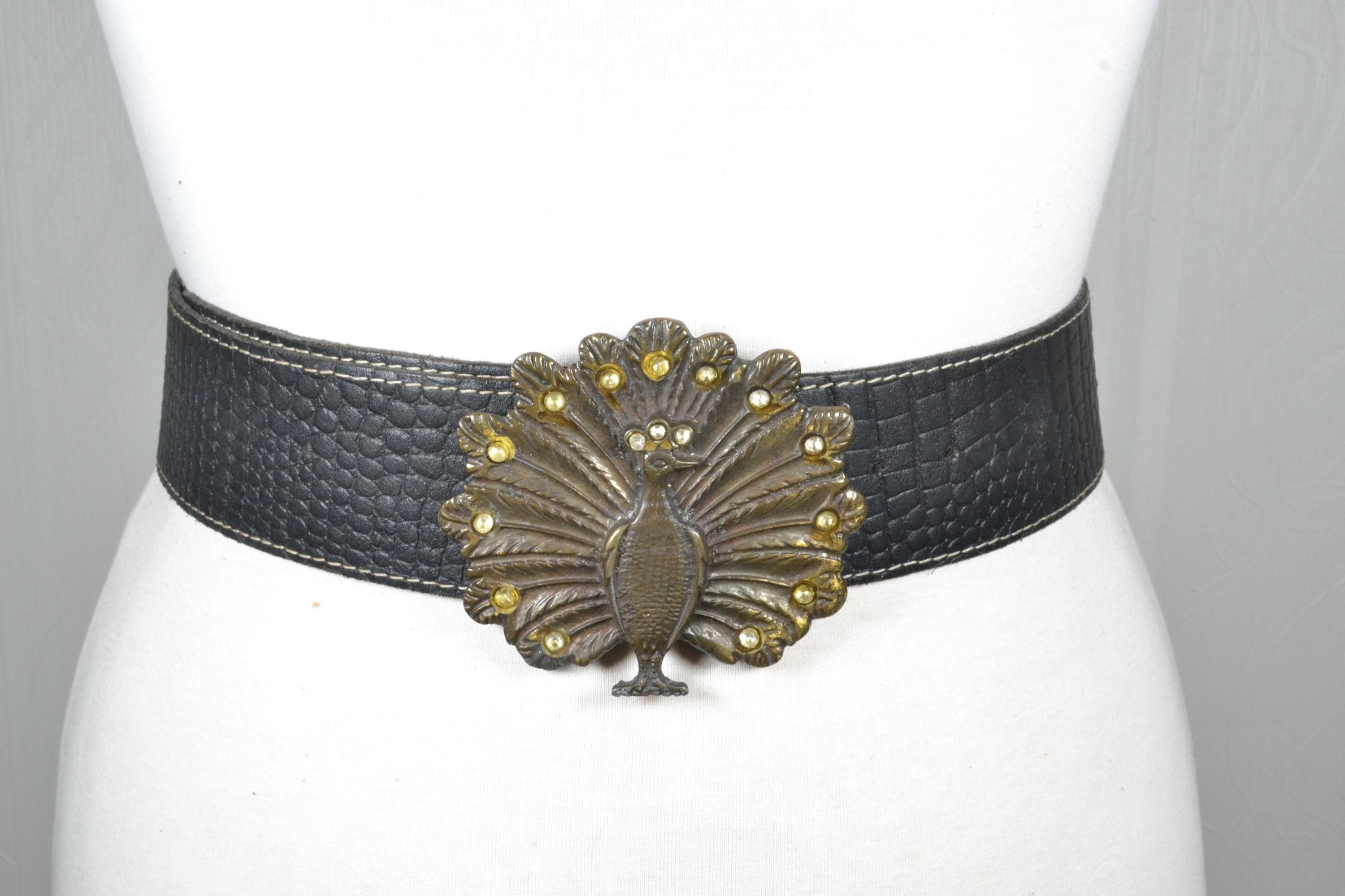 80s Black Leather Persian Lamb Wide Waist Belt • Statement Rhinestone Buckle Womens Glamorous Rhinestone Genuine Leather Belt Black Shiny  main image 2