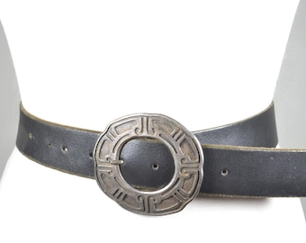 CARLISLE Vintage Leather Black Belt Adjustable Silver and  display picture 2