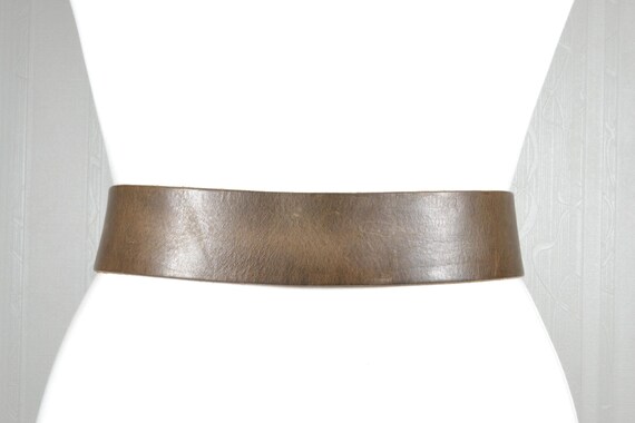 Wide Brown Leather Belt: Rectangular Buckle, Mini… - image 8