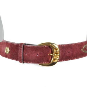 Vintage Red Suede Leather Belt with Brass Buckle