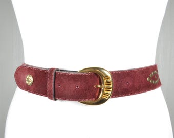VTG Wide Suede Waist Belt with Gold Buckle - Burgundy Wide Suede Belt Women Genuine Leather Ladies Waist Belt for  main image 2