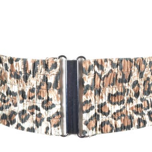 Brown Wide Leopard Stretch Belt for Women, Elastic Corset Waist Belt, Stylish Brown Stretchy Belt with Leopard Print