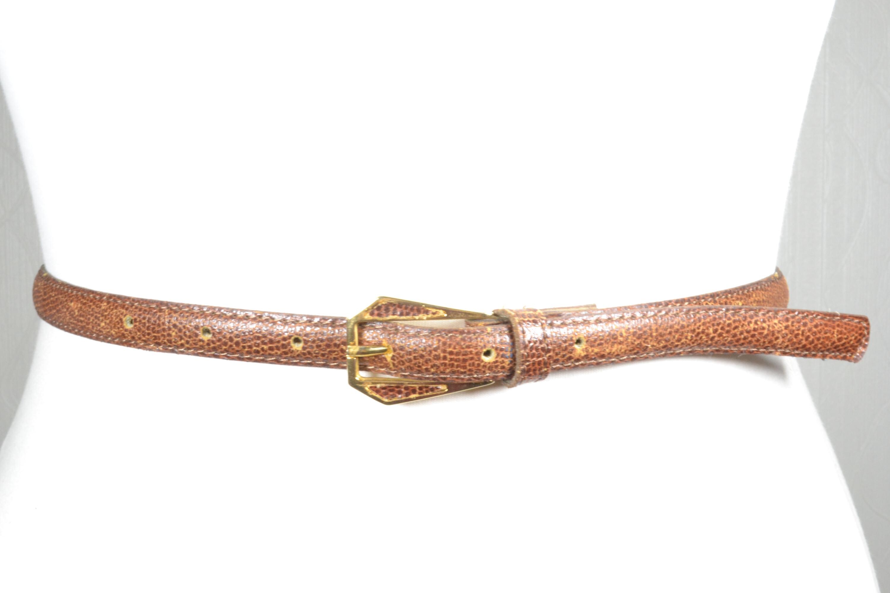 Vintage Gold-Tone Sand Dollar BUCKLE Adjustable Brown Snakeskin Belt ONE SIZE Desert Python Golden Snake Belt - Claris Virot main image 2