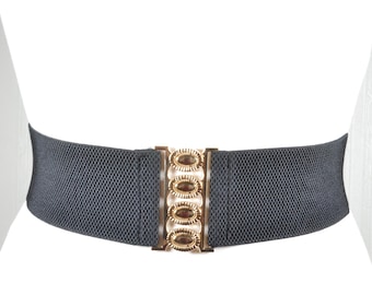 Vintage Black and Gold Striped Elastic Stretch Belt - Etsy display picture 2