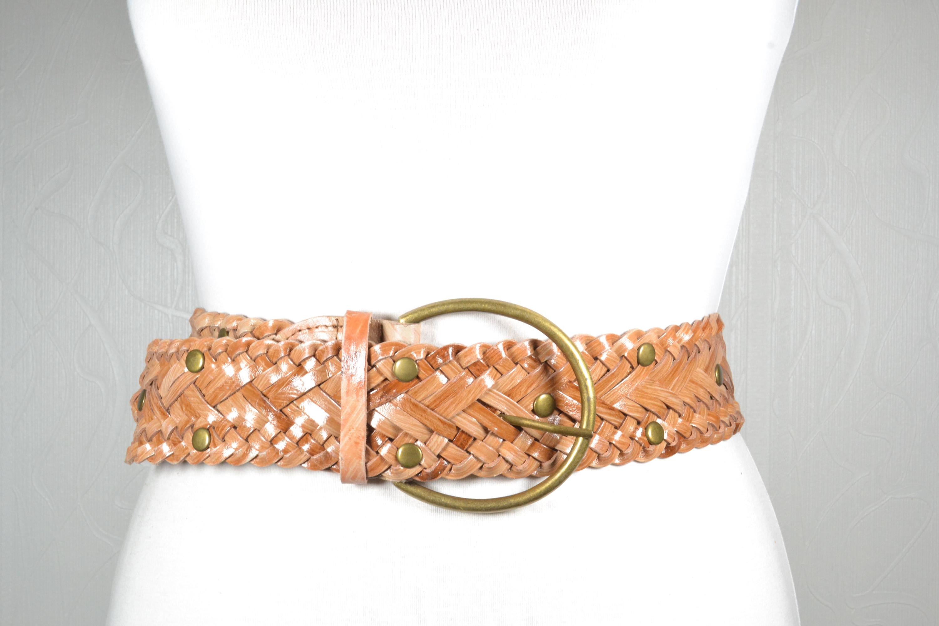 Vintage Woven Braided Leather Belt With Brass Ring Buckle  display picture 1