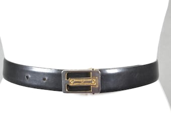Vintage Black Velvet Leather BELT Silver Double Prong Buckle Neutral Sz.Small Vintage Black Leather Belt: Double-prong Buckle, 30-35 Inch  main image 2