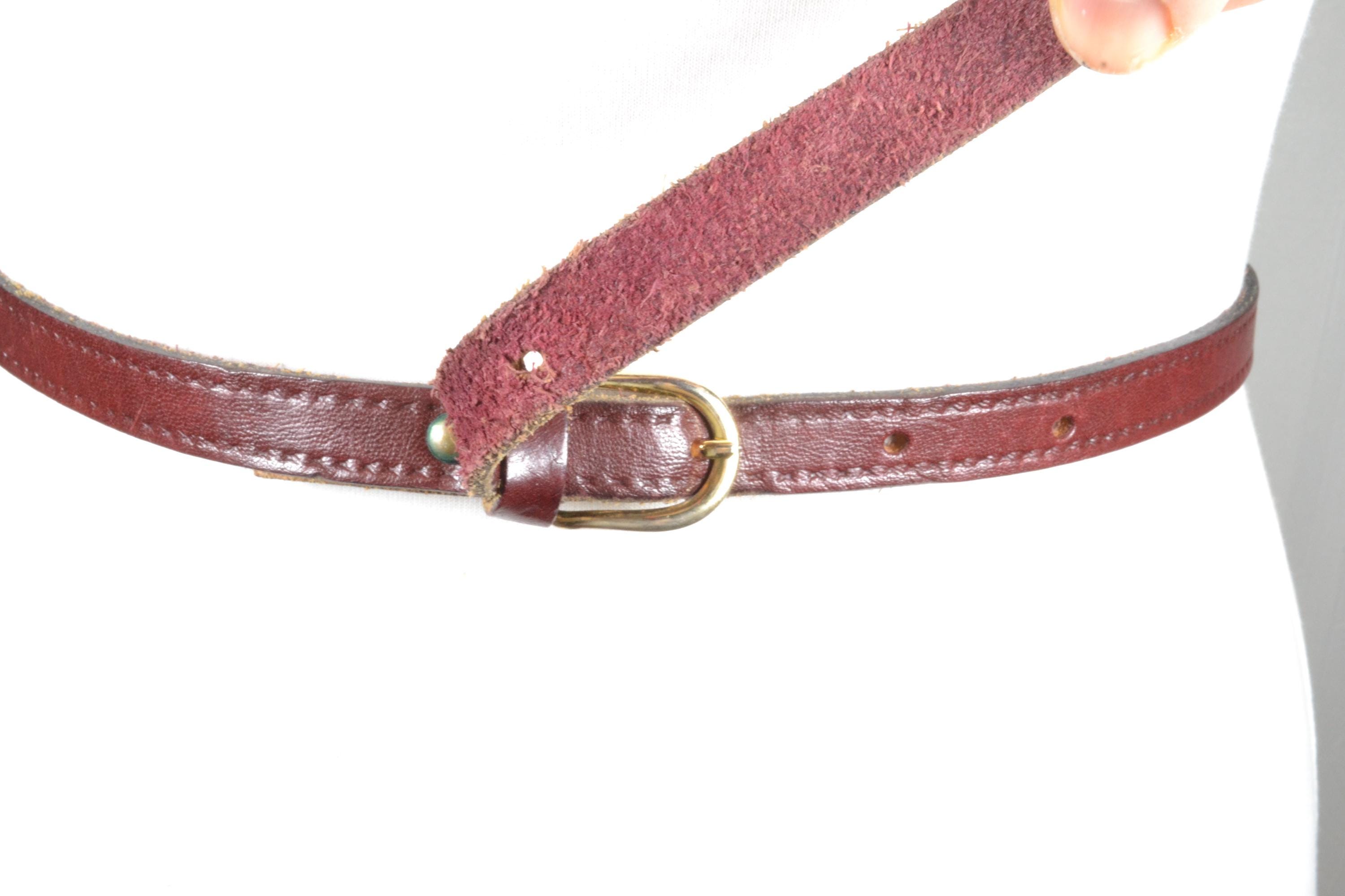 Skinny Burgundy Leather Belt for Women, Minimal Thin Waist  display picture 2