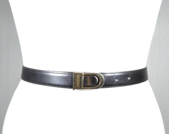 Vintage Black Leather Belt With Silver Chain Stylised Buckle  display picture 3