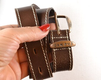 Vintage Skinny Brown Leather Belt: Tanned Leather, 28''