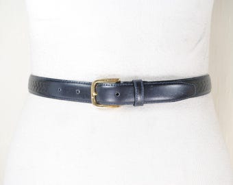 Vintage Vicenza Black Calfskin Leather Skinny Belt Size 30  display picture 3