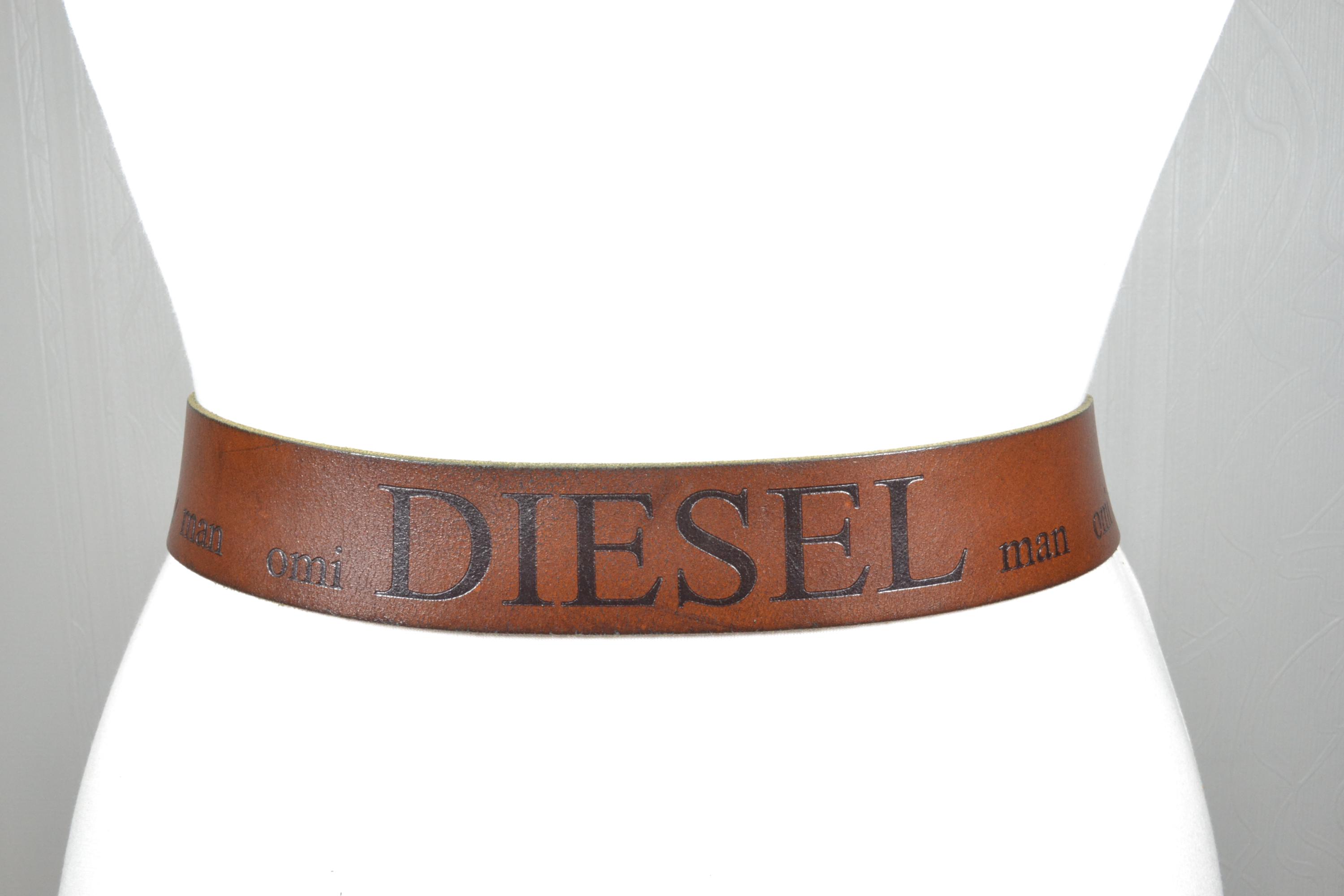 Diesel belt logo system Authentic USED Vintage Diesel Brown Leather Belt – Large Logo Metal Buckle  main image 4