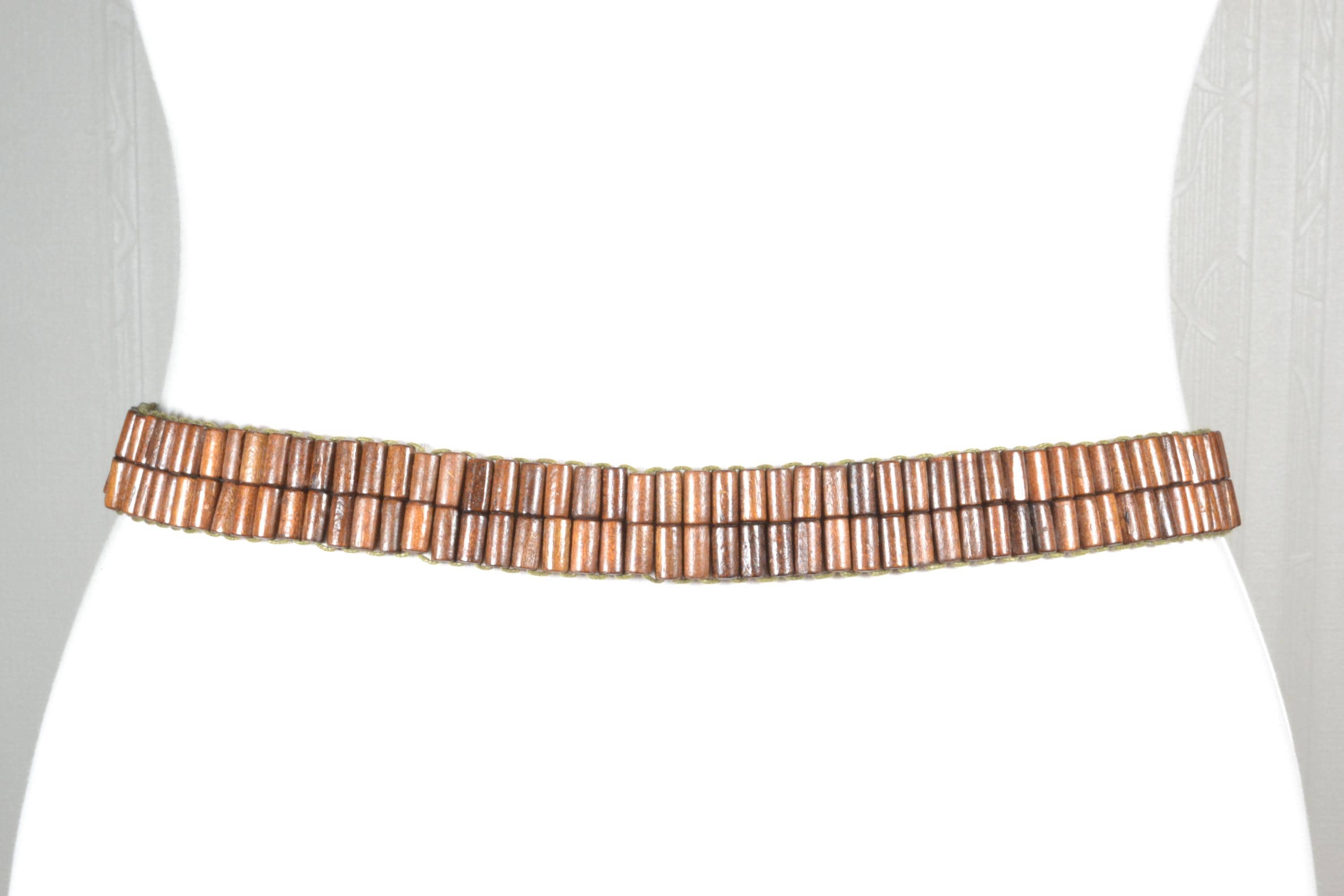 Vintage y2k Boho Statement Stretch Belt Brown Wood Beaded Waist Belt Brown Bohemian Belts for Women for sale | eBay main image 3