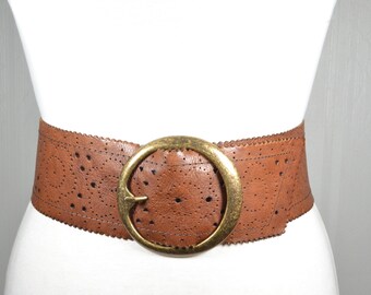 Vintage Ann Taylor // Taupe Leather Wide Belt Elegant Gold  display picture 1