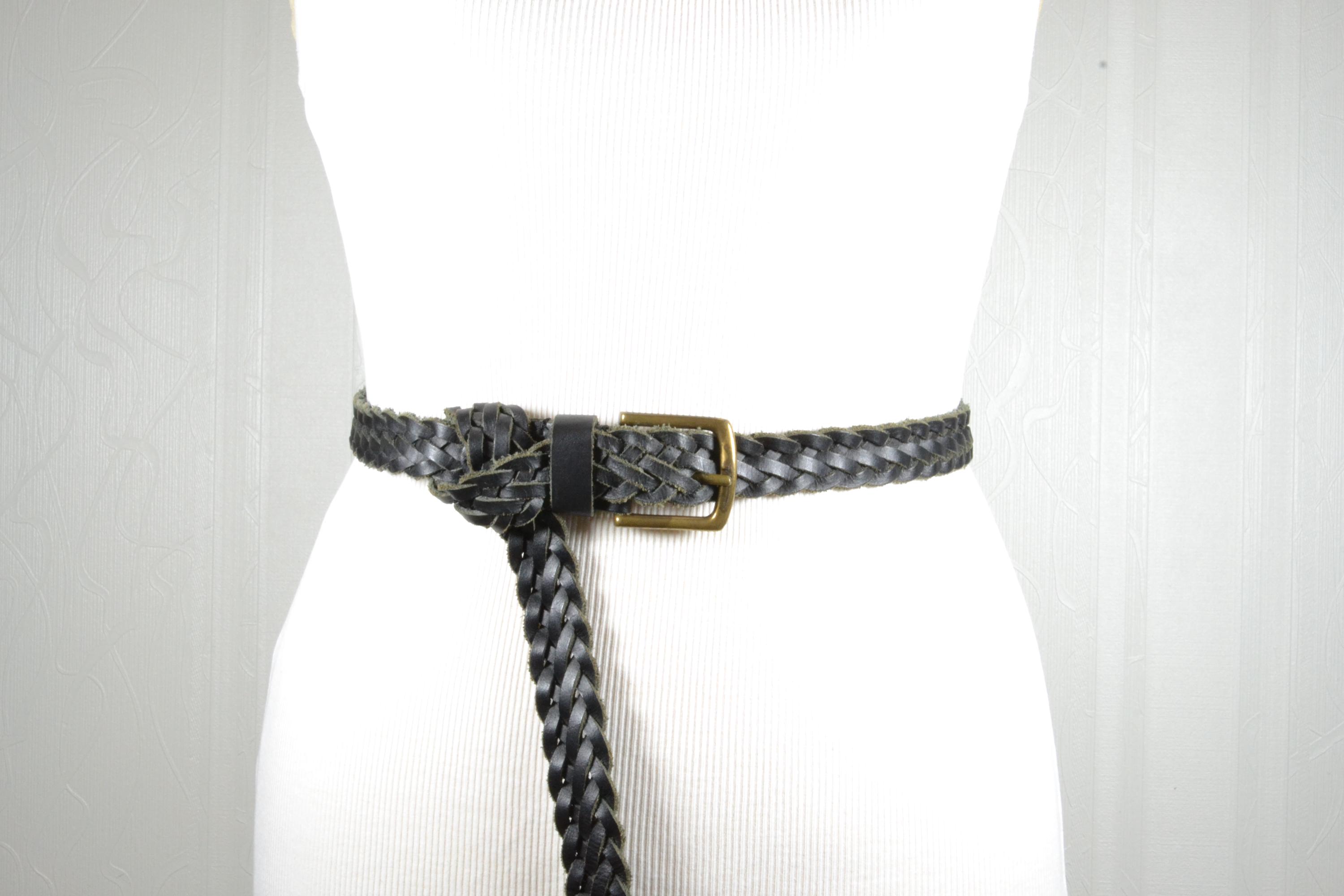 Genuine Leather Belt Black size Medium‎ USA Twisted Buckle Brasstone Vtg Western Men main image 3