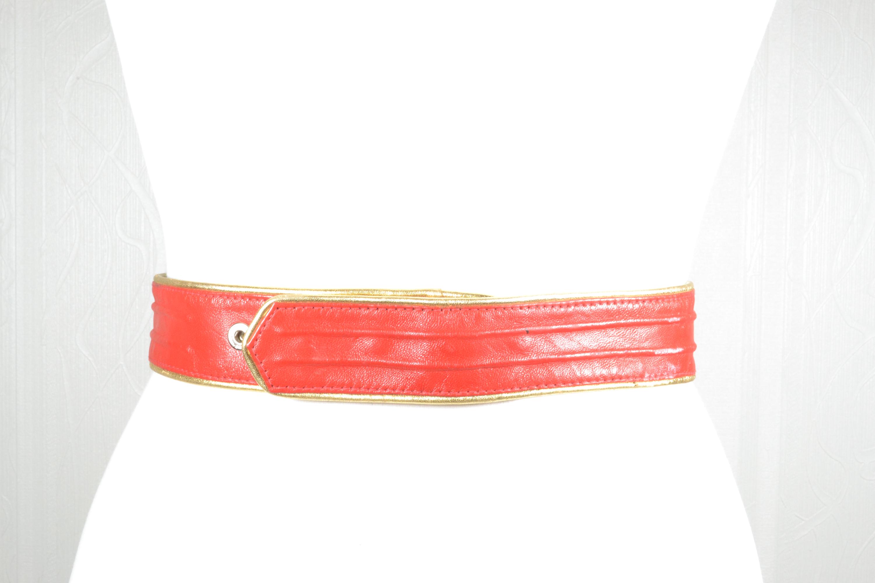 Vintage Red Leather Waist Belt, V-shape Corset Belt With  display picture 3