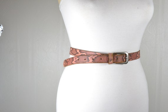 Vintage Brown Python Pattern Leather Belt with Re… - image 3