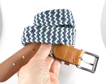 Vintage Boho Woven Blue and Green Braided Fabric Belt With  display picture 1