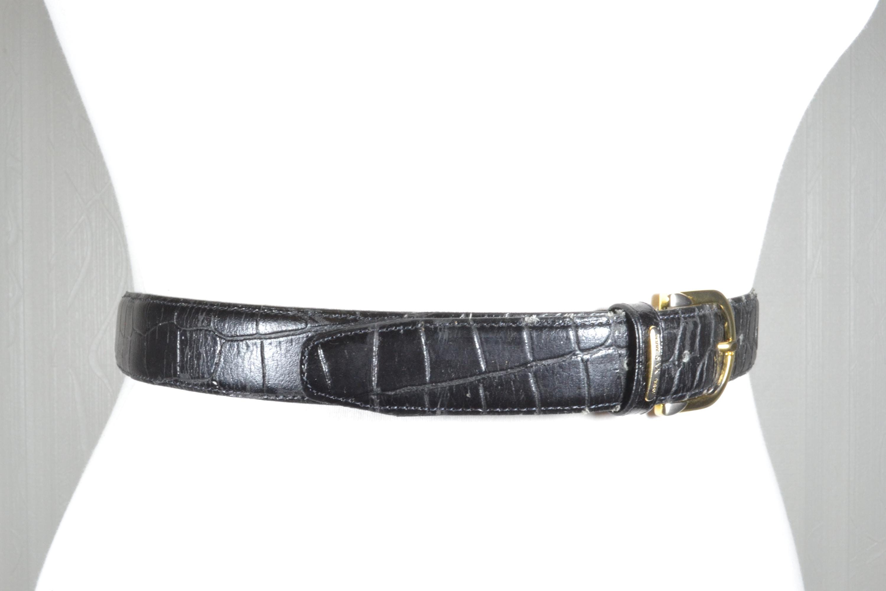 Vintage Black Croc Embossed Leather Belt: 80s Gold Buckle - Etsy display picture 3