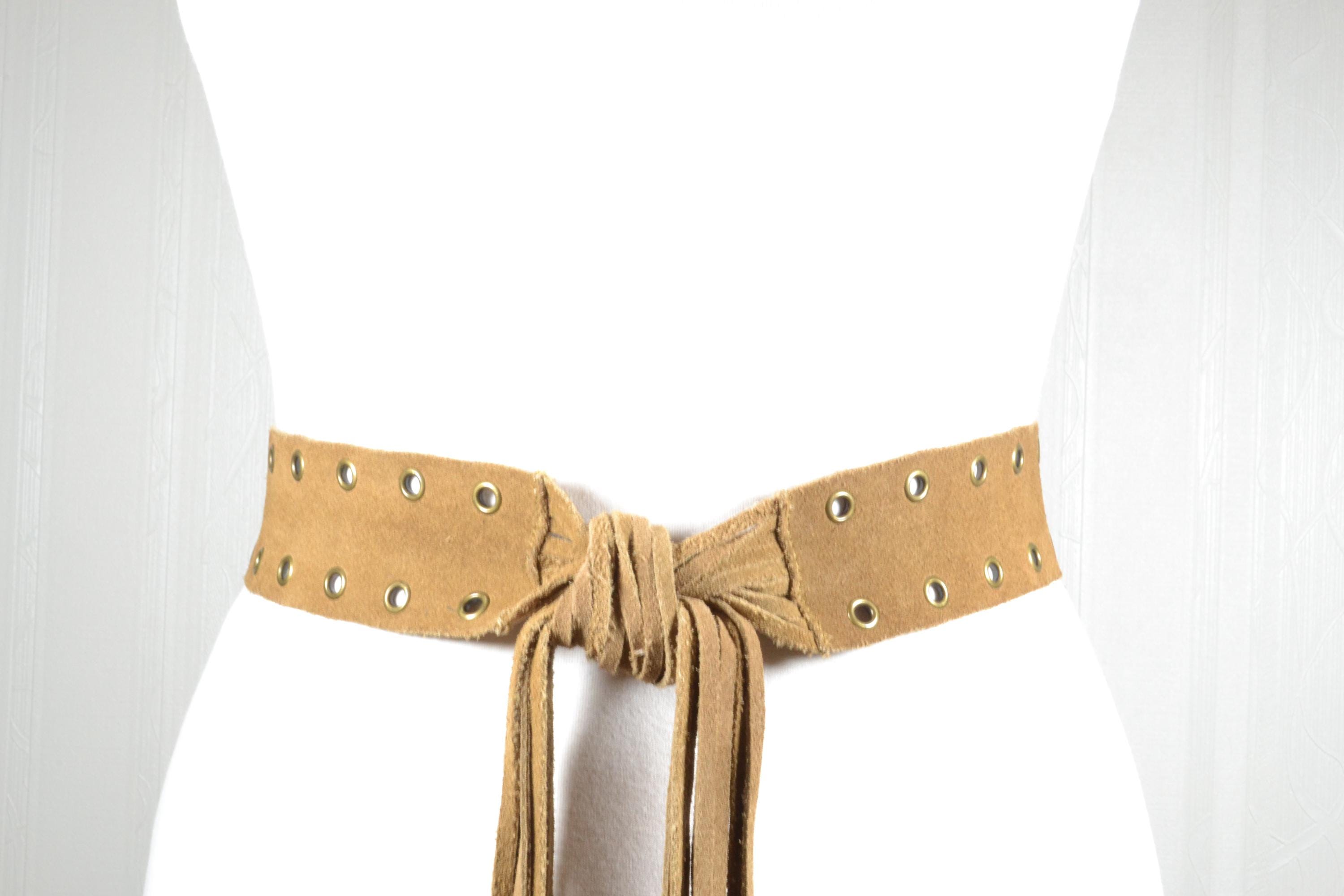 Boho Tan Suede Fringe Belt With Grommet Details - Etsy display picture 2