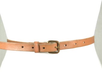 Vintage Beige‎ Leather Belt Tan Skinny Womens Small / Medium Vintage Skinny Tan Leather Belt for Women - Etsy main image 2