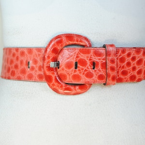 Wide Red Croco Leather Belt