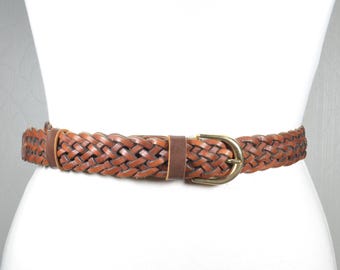 Vintage Western Braided Brown Leather Belt for Women