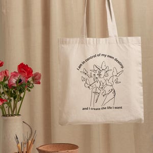 Empowered Woman Tote Bag: Minimalist Crown Line Art, Cotton Canvas