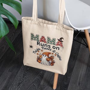 Halloween Mama Tote Bag, Funny Mom Halloween Bag, Cute Ghost Coffee Tote, Spooky Season Pumpkin Trick or Treat Reusable Bag