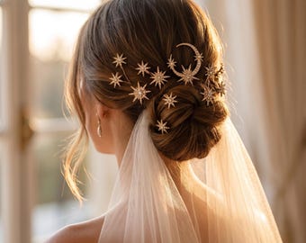 Moon Star Bridal Hair Pins Celestial Keepsake Gift Astrology Accessory